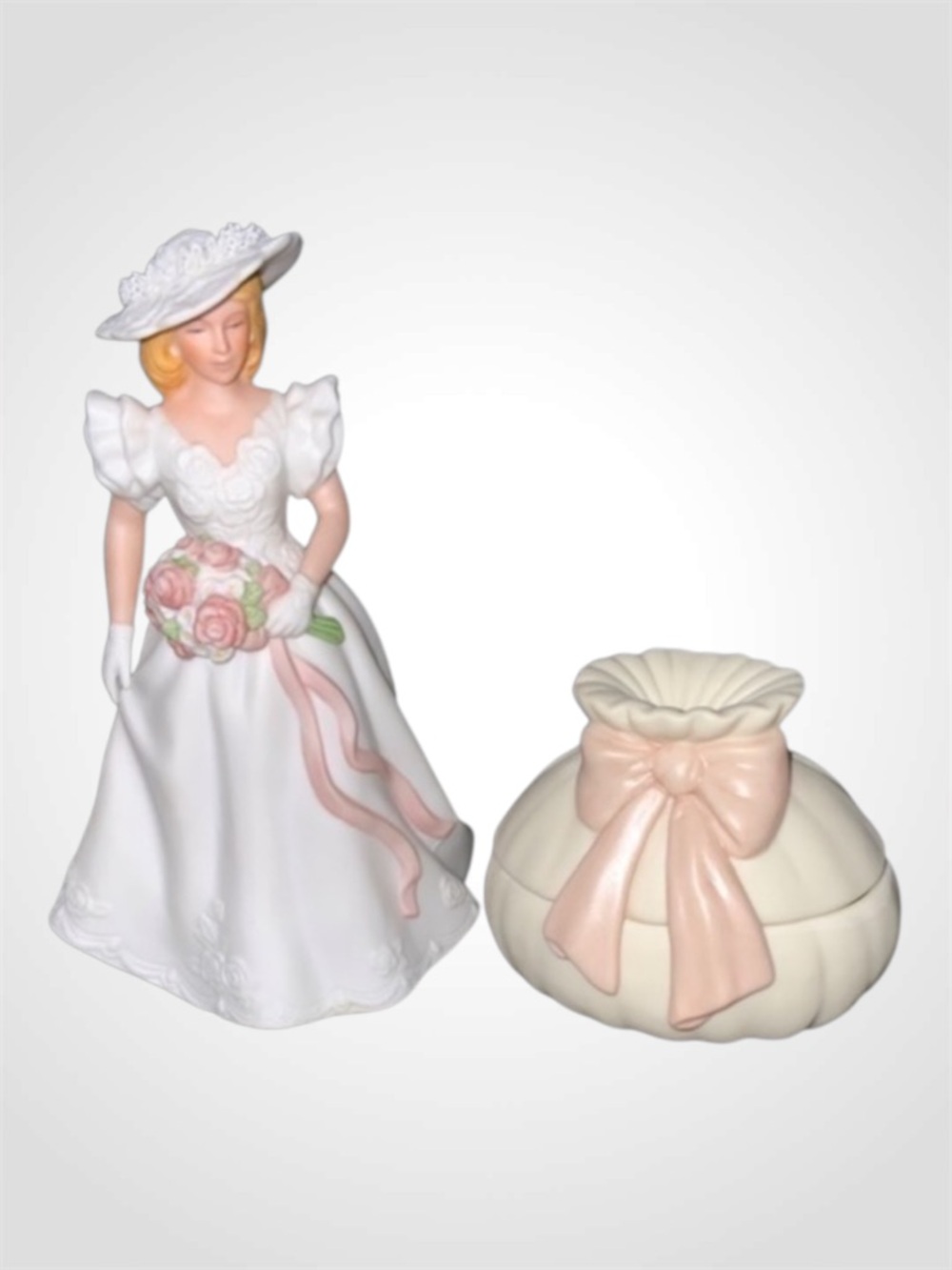 Avon 1986 Hand Painted Porcelain Figurine “A Summer Bride” & Trinket Box